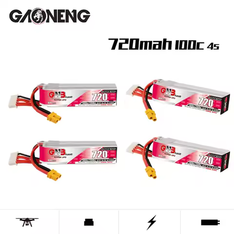 GAONENG GNB 720mAh 4S 15.2V HV Lipo Battery XT30U-F Plug 100C/200C for RC Tinywhoop FPV Frame Kit Ra