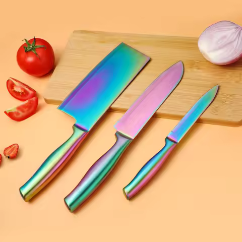 XITUO Color Titanium Chef Knife 1-3PCS Set,Rainbow Coated Kitchen Knife Stainless Steel Cutting Tool