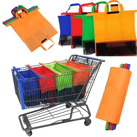 4Pcs/set Supermarket Shopping Storage Bags Foldable Cart Trolley Reusable Eco-Friendly Grocery Shop 