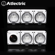 Atlectric IP66 High Quality Waterproof Box Triple Socket 3 Gang Socket With Knob Switch Light Switch