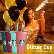 ❀New style Starbucks Color Changing Cups Changing Color Changing Reusable Cup Tumbler Flash powder Shiny Reusable Plastic Tumbler with Lid and Straw Cup, 24 fl oz, Set of 1 or 5 Party Gifts livehouse☽