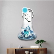Luxury GREEN DEER STANDING SALT mirror painting - uv printed Mica material - Wall painting