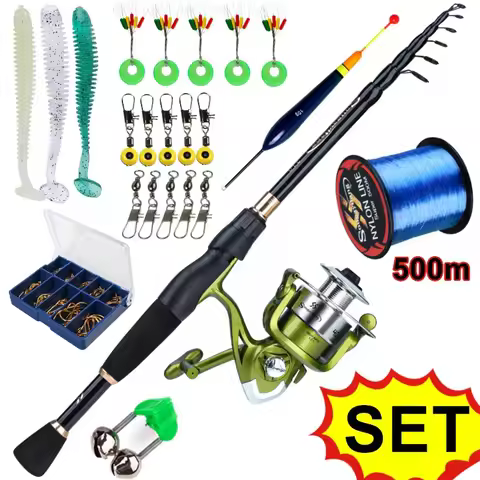 Sougayilang Telescopic Fishing Combo 1.8-2.4m Carbon Fiber Rod and 5.2:1 6BB Spinning Reel with 500m