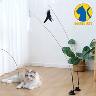 Self-playing cat toy wand with suction cup base, 4 replaceable bite-proof refills - hands-free inter