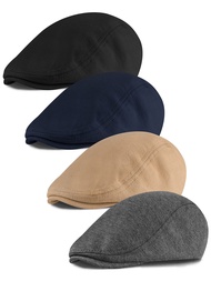 4 Pieces Newsboy Men's Hat Newsboy Cap Flat Cap Soft Stretch Fit Men Cap Cabbie Hunting Cap for Men 