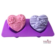 [Youligu] Y84 2 Heart-Shaped Rose-Shaped Silicone Mold Handmade Soap Candle Fragrance Diffuser Plast