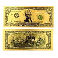 LuckyBamboo Gold 2 Dollar Bill, 5 Pack $2 Gold Leaf Bills for Bookmarks, Commemorative Coins with Go