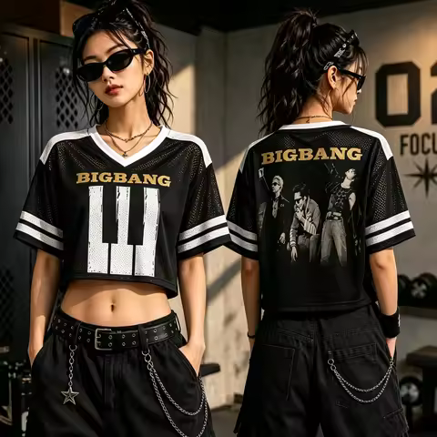 2026 New BIGBANG 20th Anniversary Cropped Jersey T-Shirt Women V-Neck Short Sleeve Crop Top Kpop Wor