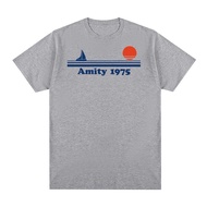 T-shirt Jaws Amity 1975 Cetakan Retro Kreativiti Pakaian Fesyen Kapas T-shirt Lelaki TEE BARU TSHIRT