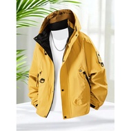 Jaket Lelaki Jaket Musim Bunga Musim Gugur Longgar Fit Luaran Ringan Berhud Zip Up Jaket Lelaki Deng