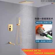 v0gm ✨shower head✨German Baiyale Hot Melt Concealed Shower Embedded in Wall Black Hidden Canopy Ceiling Shower Set Gold