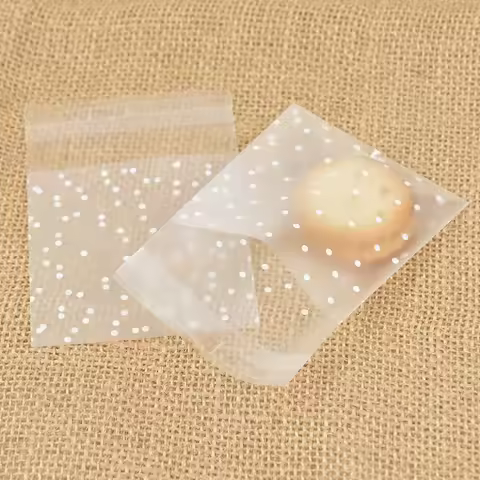 100Pcs Plastic Transparent Dot Candy Cookie Plastic Bags Self-Adhesive For Biscuits Snack Baking Pac
