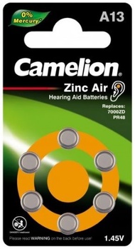 飛獅 CAMELION ZINC AIR (1.45V) 助聽器電池: A13 (6粒) 勁獅王Camelion 助聽器專用電池 Zinc Air 1.45V (A13). Camelion Zinc