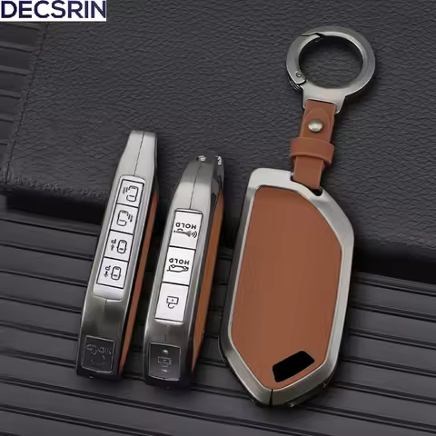5/6/7/8/9 Buttons Zinc Alloy+Leather Car Key Case Cover For Kia EV9 Picanto Sorento MQ4 Carnival KA4