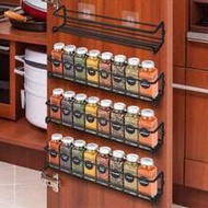Black/Silver Metal Spice Rack, No Drill Mark Wall Mount Or Screw Installation, Space Saving Spice Ja