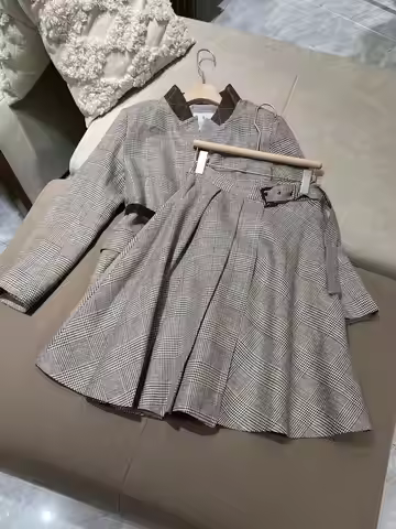 Beaded Belt Fitted Linen Jacket Paired With A High-Waisted Casual Skirt 2-Piece Women's Clothing Set