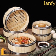 LANFY Steamer Basket Bao Buns Gift Idea Bamboo Lid Steam Basket Woven Bamboo Chinese Food Steamer