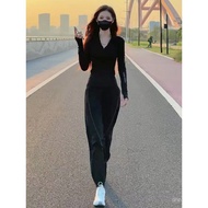 Casual Women's High-End Summer Running Sportswear Suit Fashion Fitness Fitness Two-Piece Suit Black 