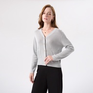 ESPADA คาร์ดิแกนคอวี ผู้หญิง สีเทาเฉดกลาง | V-neck Cardigan | 01104