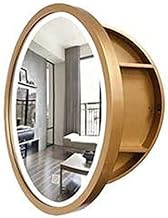 LED Lighted Round Bathroom Mirror Cabinet Gold- 60 cm Bathroom Wall Storage Cabinet Mirror Medicine Cabinet Wooden with Smart Touch Switch