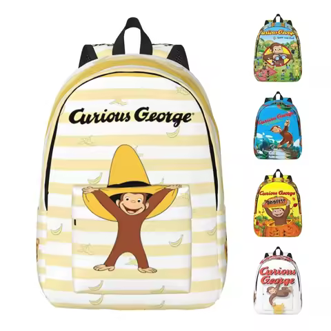 Curious George Monkey Cartoon Backpack for Men Women Casual Student Work Daypack TV Series Laptop Sh