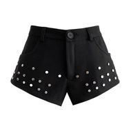 กางเกงขาสั้นทรงสลิมฟิตสำหรับผู้หญิง Y2K ดีไซน์รุ่ยรูปแบบกางเกงขายาวทรงเข้ารูปสำหรับฤดูร้อนปี 2025