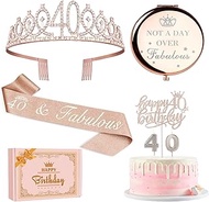 40th Birthday Gifts for Women, Including 40th Birthday Crown,Sash,Cake Topper,Candle and a Compact M