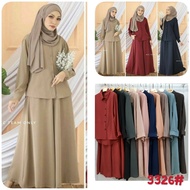 Farihaa Muslimah blouse suit SET TOP + PALAZZO 2 in 1 long dress pants ready stock