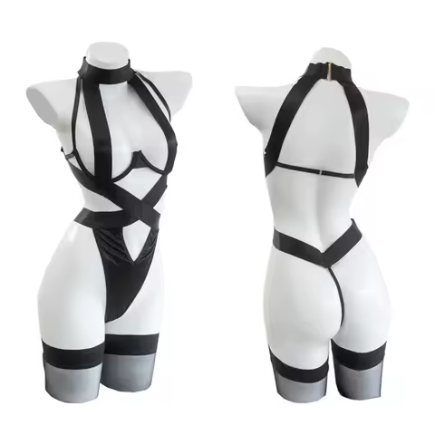 Game NieR Automata 2B Cosplay Costume Black Bandage Lingerie Hollow Out Women Halter Bodysuit One Pi