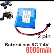 Baterai RC 6000mAh 7.4Volt soket hitam 2pin