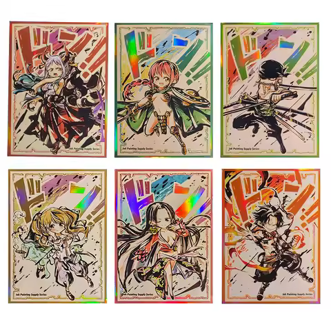 60PCS One Piece Holographic Card Sleeves Retro Anime Ace Yamato Rebecca Hancock Pudding Trading Card