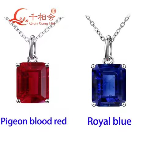 4.5ct 8x10mm S925 Silver Emerald Cut lab grown royal Blue/Cornflower Sapphire Pigeon blood red inclu