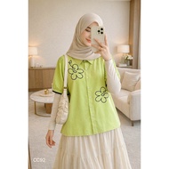 Floral Embroidery Short Sleeve Blouse Kemeja Wanita Muslimah Sopan Very Cun CHUU A3958