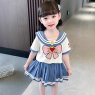 Baby Girls Clothes Sets Summer Bow Striped Tops Pleated Skirts Suits Cute Sailor Moon Cosplay Party 