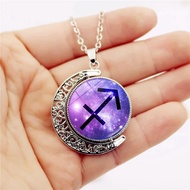 360 Degree Double-Sided Rotating Moon Twelve Constellation Necklace Starry Sky Constellation Symbol 