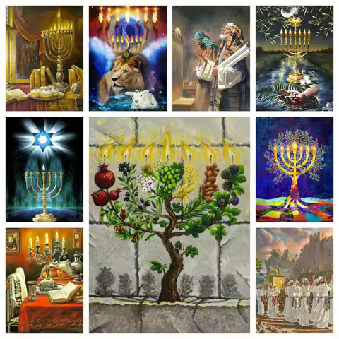 Judaism Shofar Menorah Sparks Mosaic Embroidery Diamond Painting 5D DIY Art Cross Stitch Adult Home 