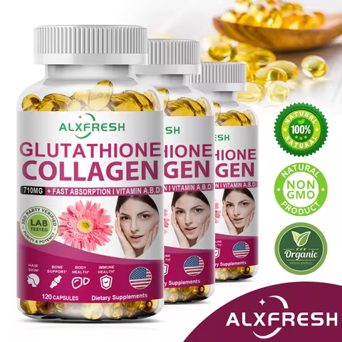 Alxfresh 710mg Hydrolyzed Collagen 300mg Glutathione 4000mcg Biotin & Vitamin A D B6 B12 Capsule Nut