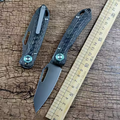 TWOSUN TS587 Folding Knife M390 Blade Ceramic Ball Bearing Washer TC4 Titanium Carbon Fiber Handle O