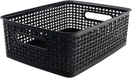 Weave Design Plastic Bin Medium-Black, 13.75"L X 10.5"W X 4.625"H - 36003