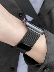 1 件黑色男女適用磁性網帶手錶配件，適用於Apple Watch帶40mm Ultra2 49mm 44mm 40mm 45mm 41mm 42mm 38mm智能手錶皮帶手環配件，與Apple Watch Series 8帶3 6 SE 7 8 4 5 9智能手錶配件兼容