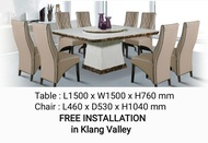 Q 10  - (2 Options) 8 Seater Marble Dining Table Set / 8 Seater Square Marble Dining Set / Marble Dining Table for 8 / Marble Dining Set For 8 Persons / Square Marble Dining Table Set / Set Meja Makan Marble (TMN)
