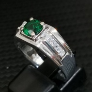 925 Pure Silver Mens Ring With 6mm Green CZ Stone. Cincin Perak Lelaki Dengan Batu Hijau Zircon.