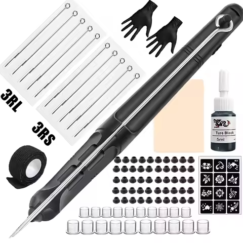 1 Set Hand Poke and Stick Tattoo Kit Tattoo Needle Holder Tool Ink Cup Pigment Glover Grommet Bandag