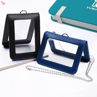Leather Badge Holder, Double-sided Clear ID Badge Holder Folding Card Holder