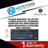 KEYCHRON V3 MAX ANSI 80% TKL 87 KEY CARBON BLACK FULL ASSEMBLED KNOB RGB HOT-SWAP WIRELESS QMK MECHA