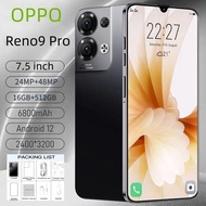 OPPQ Reno9 PRO สมาร์ทโฟน RAM 16GB+ROM 512GB 7.5 โทรศัพท์นักเรียนภาษาอังกฤษโทรศัพท์ส่งเสริมการขายกล้อง HD โทรศัพท์ Android 6800mAh อายุการใช้งานแบตเตอรี่ยาวนานโทรศัพท์