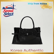 【Alice Martha】 Lisa Tote Bag Black Line Eco Leather Ruched Belt Detail Women