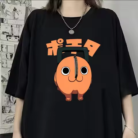 Fun Pochita Printed T-shirt Women's Loose Short Sleeve Round Neck Top Women's Casual Shirt T-shirt A