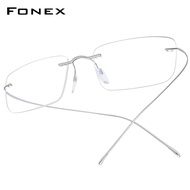 FONEX B กรอบแว่นไทเทเนียมสำหรับผู้ชายผู้หญิงกรอบแว่นตาทรงสี่เหลี่ยมไร้ขอบไร้กรอบแว่นตาเกาหลีน้ำหนักเบามากแว่นตาสไตล์ญี่ปุ่นยี่ห้อเวียดนามสิงคโปร์ปี F85634