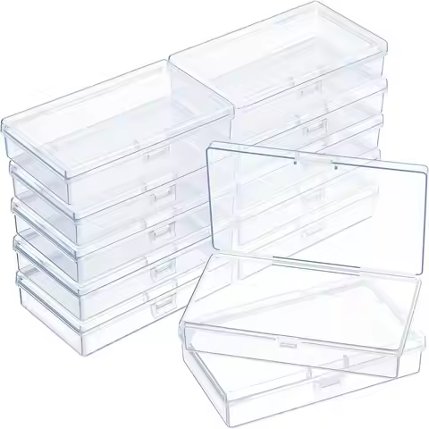 12 Pack Clear Plastic Beads Storage Containers Box with Hinged Lid for Beads and More (5.2 x 3.03 x 